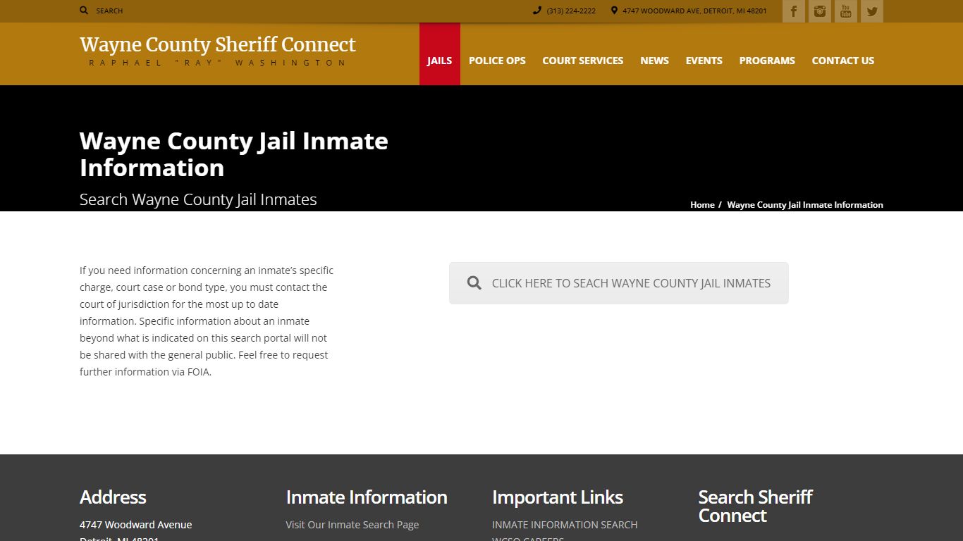 Wayne County Jail Inmate Information - Sheriff Connect